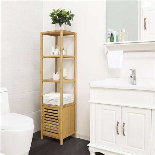 Slim 3-Shelf Bamboo Bookcase | Bottom Storage Cabinet