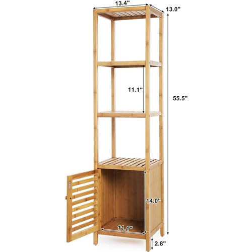 Slim 3-Shelf Bamboo Bookcase | Bottom Storage Cabinet