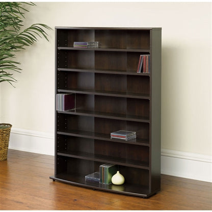 Contemporary 6-Shelf Brown Bookcase Multimedia Storage Tower