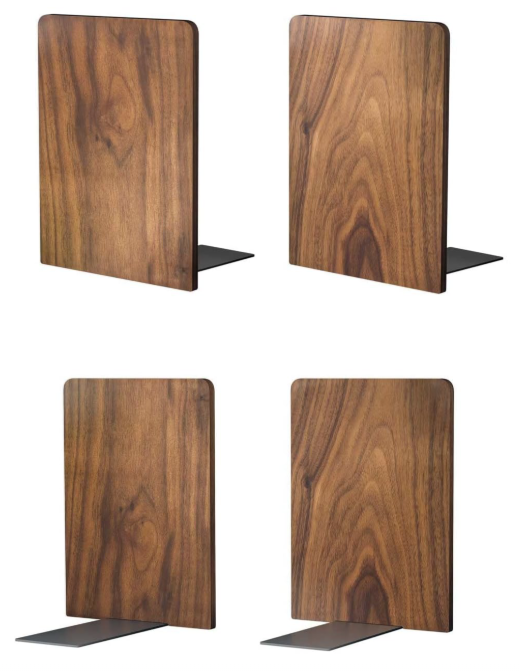 Wood Bookends for Heavy Books - Walnut - For Bookcase/Desk