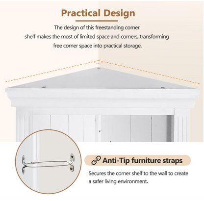 Bookshelf with Two Corner Shelf Suites, 83.4"Tall, With 3 Drawers and Open Shelves, 5-Tier Corner Open Shelves, With LED Lighting, For Living Room, Office - White