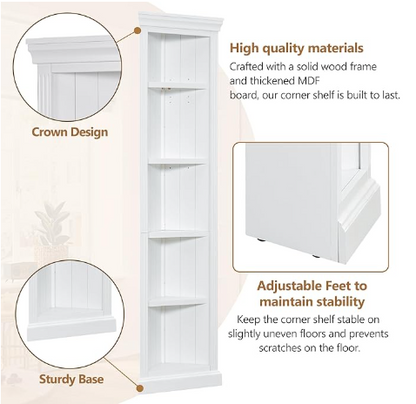 Bookshelf with Two Corner Shelf Suites, 83.4"Tall, With 3 Drawers and Open Shelves, 5-Tier Corner Open Shelves, With LED Lighting, For Living Room, Office - White
