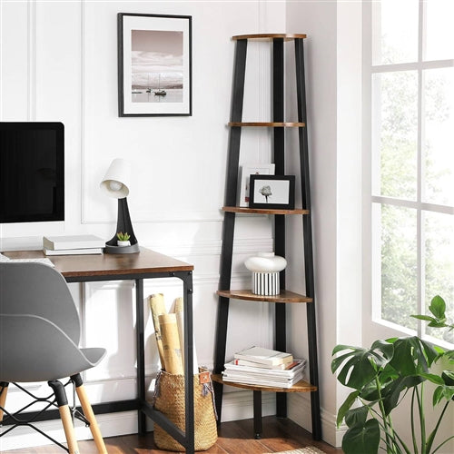 Brown Black Corner Bookcase