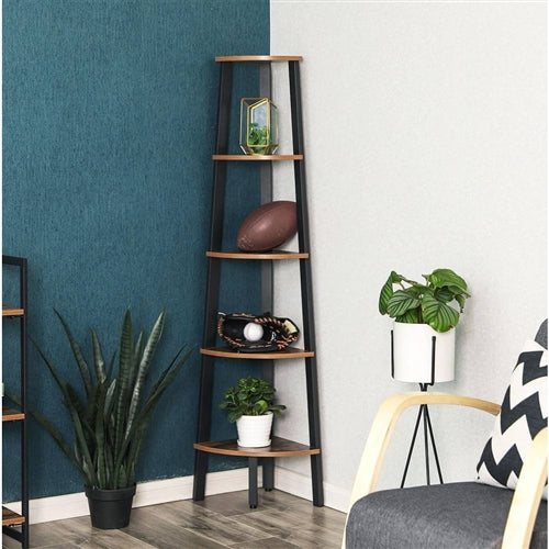 Brown Black Corner Bookcase