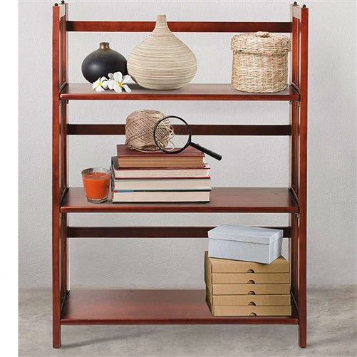3-Shelf Folding Bookcase | Walnut Wood Finish Storage