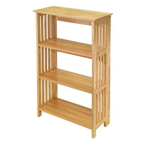 4-Shelf Wooden Folding Bookcase in Natural Finish for Storage