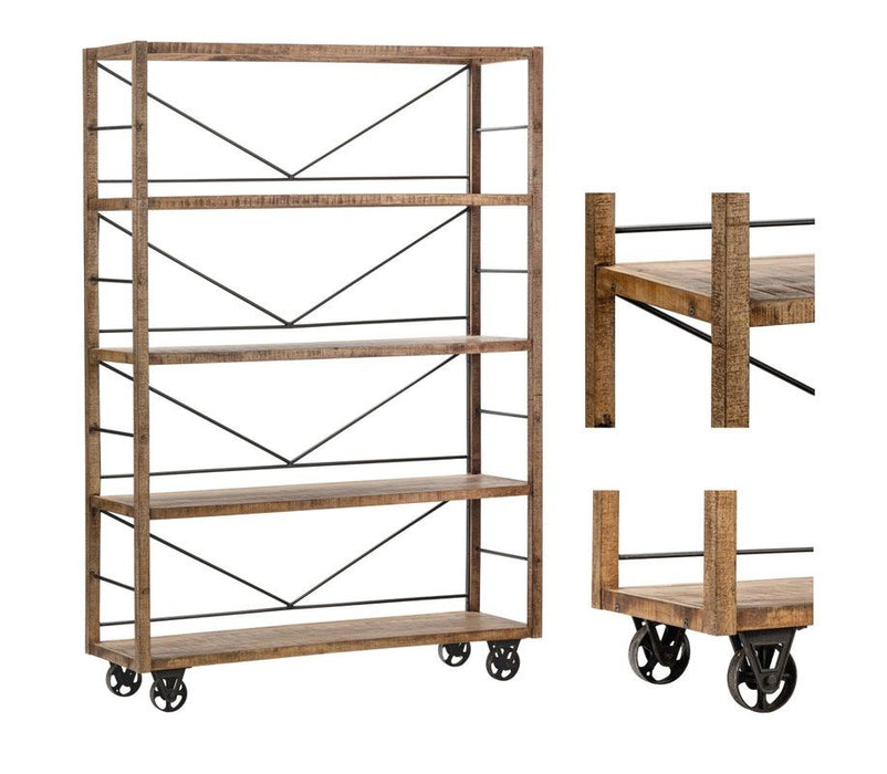 Crestview Collection Winslow Mango and Metal Wheeled Bookshelf CVFNR5041