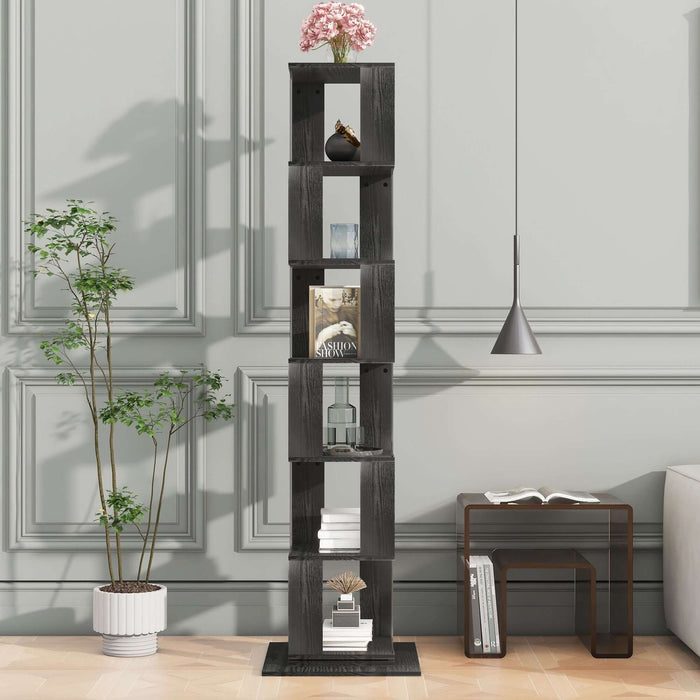 6 tier Rotating Bookshelf, Floor Rack Simple Bookcase with Acrylic plate Student Multi-Function Creative Bookshelf for Living Room with anti-toppling base