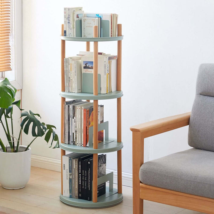 Storage Rotating Bookshelf, 4 Tier Bookcase / Large-Capacity Storage Space, Multifunctional Storage Rack, Compact Design, For Living Room, Bedroom, Study Room, Kitchen