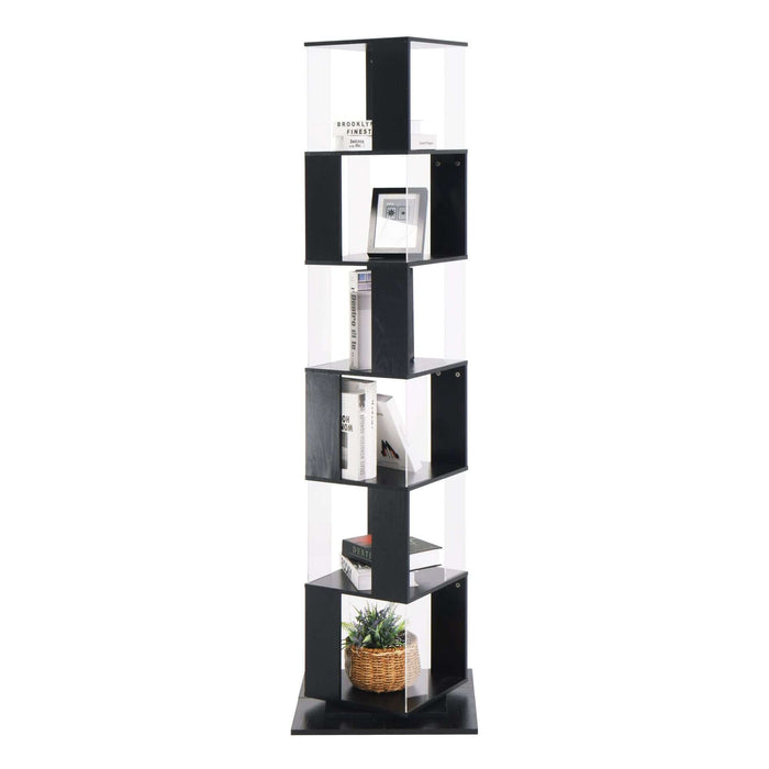 6 tier Rotating Bookshelf, Floor Rack Simple Bookcase with Acrylic plate Student Multi-Function Creative Bookshelf for Living Room with anti-toppling base