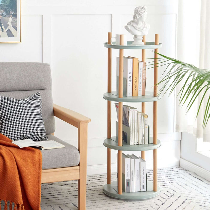 Storage Rotating Bookshelf, 4 Tier Bookcase / Large-Capacity Storage Space, Multifunctional Storage Rack, Compact Design, For Living Room, Bedroom, Study Room, Kitchen