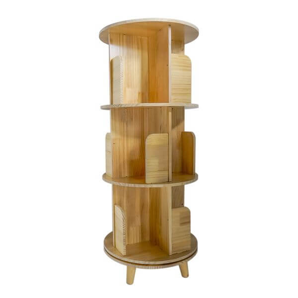 3-Layer Rotating Bookcase 360 Rotating Display Rack Pine Wood Rotating Bookshelf