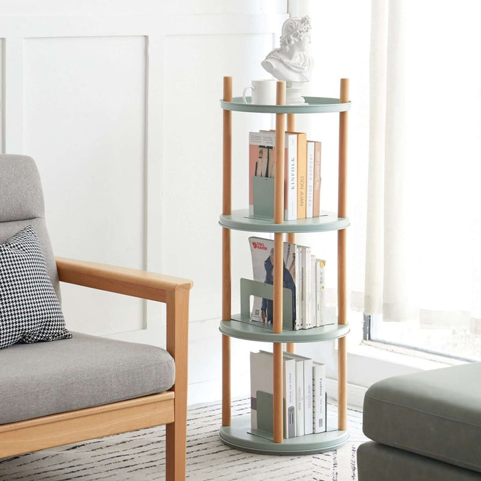 Storage Rotating Bookshelf, 4 Tier Bookcase / Large-Capacity Storage Space, Multifunctional Storage Rack, Compact Design, For Living Room, Bedroom, Study Room, Kitchen