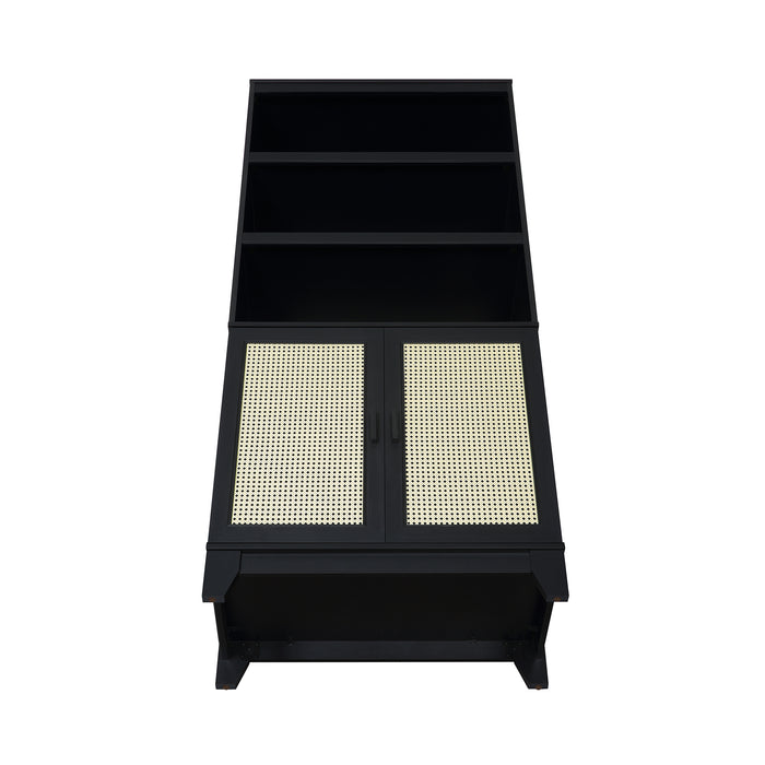 Sheridan Mid-Century Modern 31" Bookcase Cabinet in Black (7-Shelf) - Set of 2
