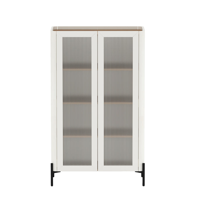 Abbey Modern 32" Tempered Glass Bookcase Cabinet in Maple and Off White (4-Shelf)