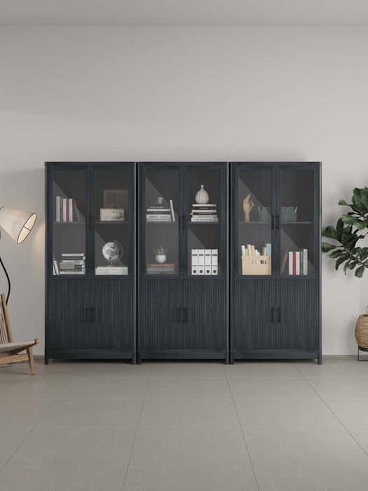 Jodie Mid-Century Modern 31" Bookcase Cabinet in Charcoal Gray (6-Shelf) - Set of 3