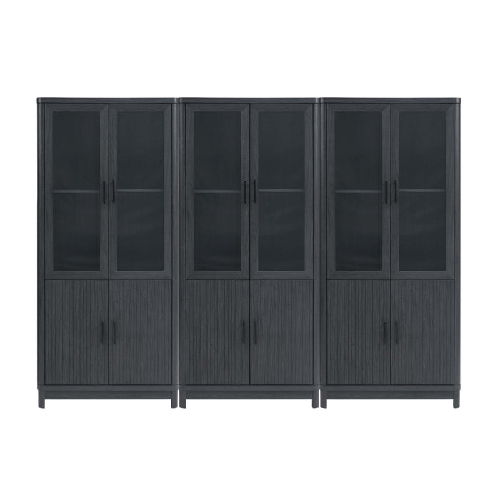 Jodie Mid-Century Modern 31" Bookcase Cabinet in Charcoal Gray (6-Shelf) - Set of 3