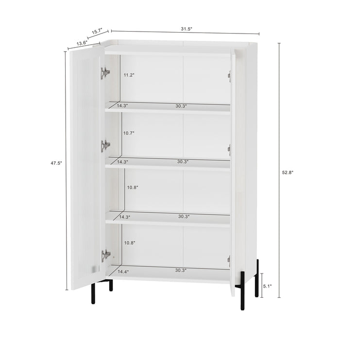 Abbey Modern 32" Tempered Glass Bookcase Cabinet in White (4-Shelf) - Set of 2
