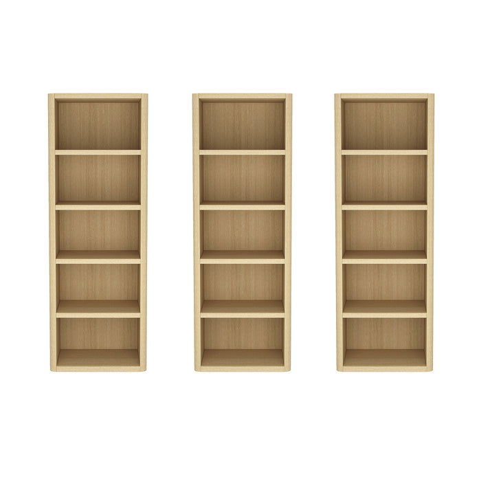 Rivington Modern 28" Open Bookcase in Natural Oak - Set of 3 showcasing a sleek design with warm wood grain finish.