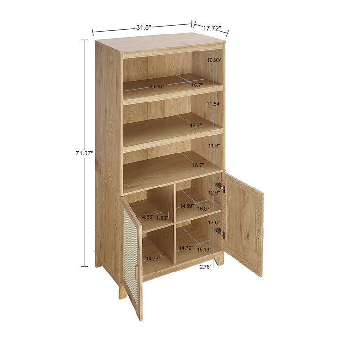 Sheridan Mid-Century Modern 31" Bookcase Cabinet in Natural (7-Shelf) - Set of 2