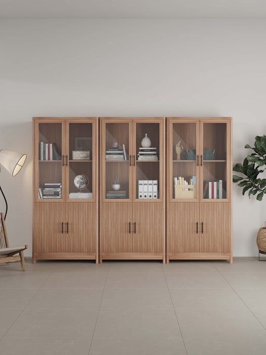 Jodie Mid-Century Modern 31" Bookcase Cabinet in Maple (6-Shelf) - Set of 3
