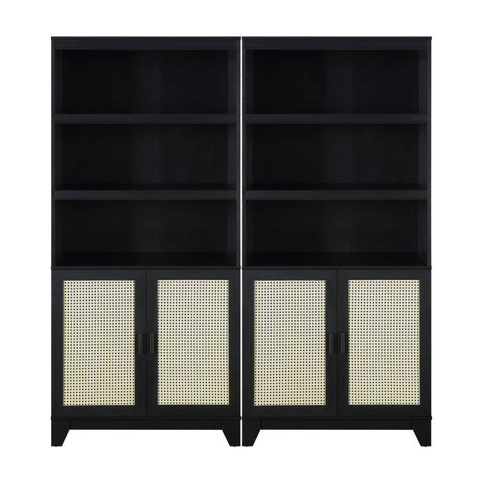 Sheridan Mid-Century Modern 31" Bookcase Cabinet in Black (7-Shelf) - Set of 2