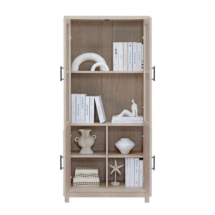 Jodie Mid-Century Modern 31" Bookcase Cabinet in Whitewashed Oak (6-Shelf) - Set of 2