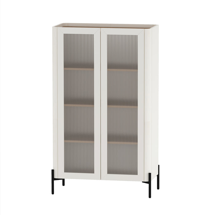 Abbey Modern 32" Tempered Glass Bookcase Cabinet in Maple and Off White (4-Shelf)