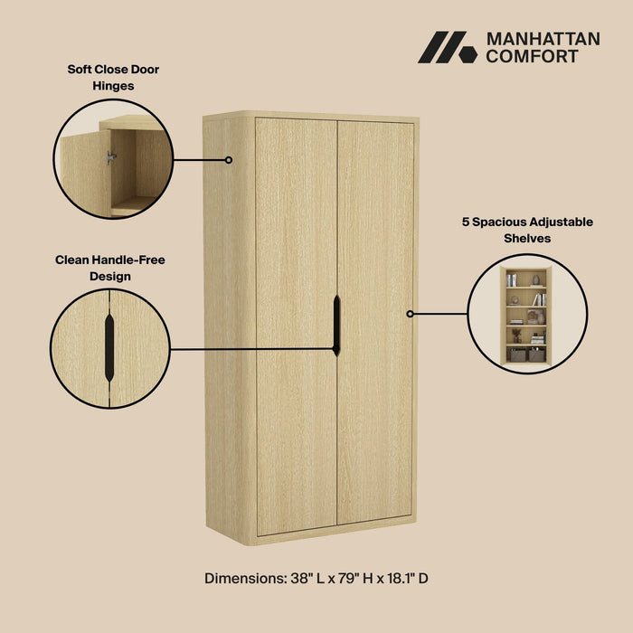 Rivington Modern 38" Bookcase Cabinet in Natural Oak - Set of 2
