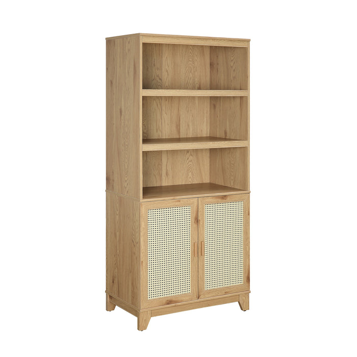 Sheridan Mid-Century Modern 31" Bookcase Cabinet in Natural (7-Shelf) - Set of 2