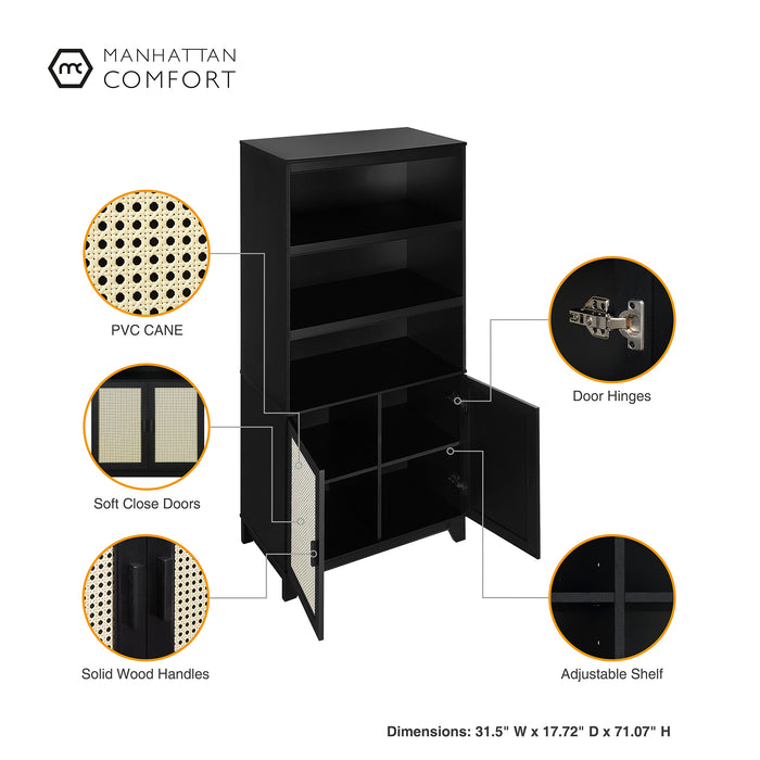 Sheridan Mid-Century Modern 31" Bookcase Cabinet in Black (7-Shelf) - Set of 2
