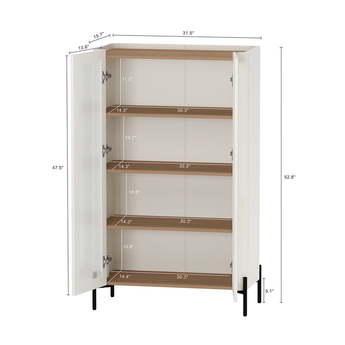 Abbey Modern 32" Tempered Glass Bookcase Cabinet in Maple and Off White (4-Shelf)
