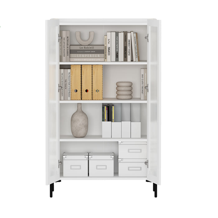 Abbey Modern 32" Tempered Glass Bookcase Cabinet in White (4-Shelf)