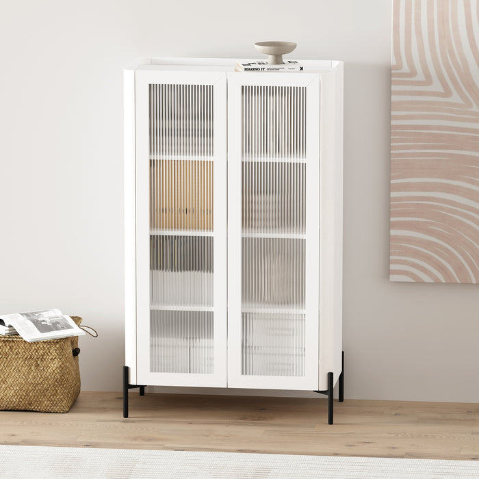 Abbey Modern 32" Tempered Glass Bookcase Cabinet in White (4-Shelf)