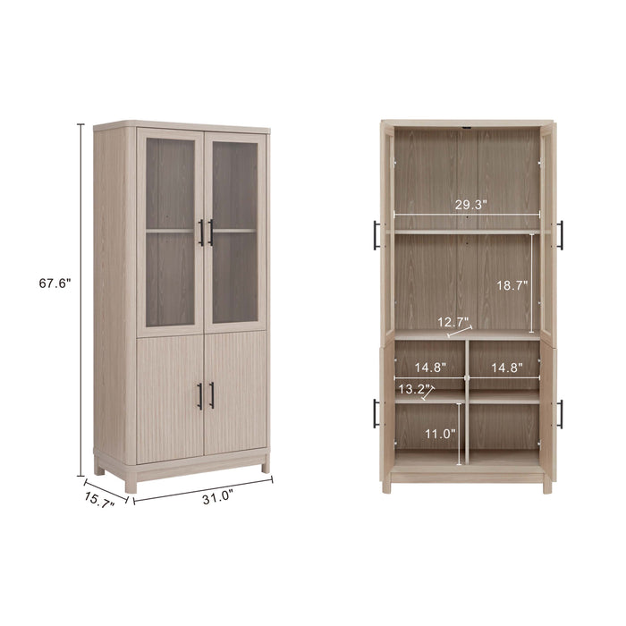 Jodie Mid-Century Modern 31" Bookcase Cabinet in Whitewashed Oak (6-Shelf) - Set of 2