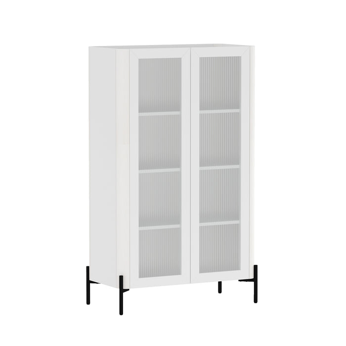 Abbey Modern 32" Tempered Glass Bookcase Cabinet in White (4-Shelf) - Set of 2
