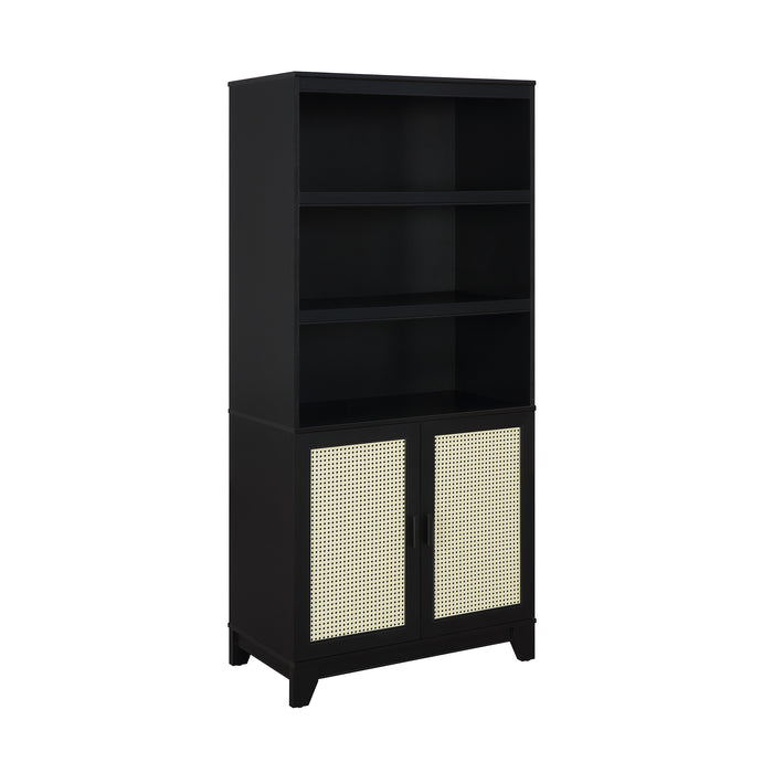 Sheridan Mid-Century Modern 31" Bookcase Cabinet in Black (7-Shelf) - Set of 2