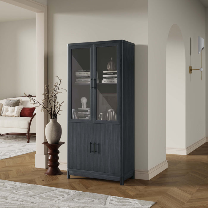 Jodie Mid-Century Modern 31" Bookcase Cabinet in Charcoal Gray (6-Shelf)