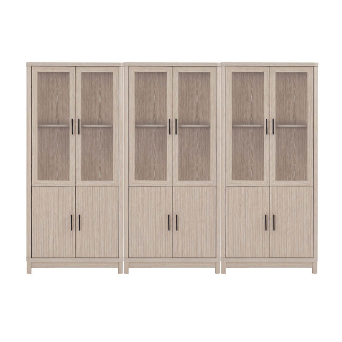 Jodie Mid-Century Modern 31" Bookcase Cabinet in Whitewashed Oak (6-Shelf) - Set of 3