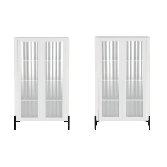 Abbey Modern 32" Tempered Glass Bookcase Cabinet in White (4-Shelf) - Set of 2