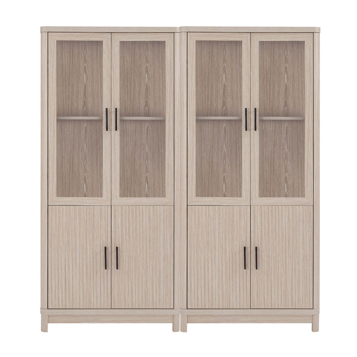 Jodie Mid-Century Modern 31" Bookcase Cabinet in Whitewashed Oak (6-Shelf) - Set of 2
