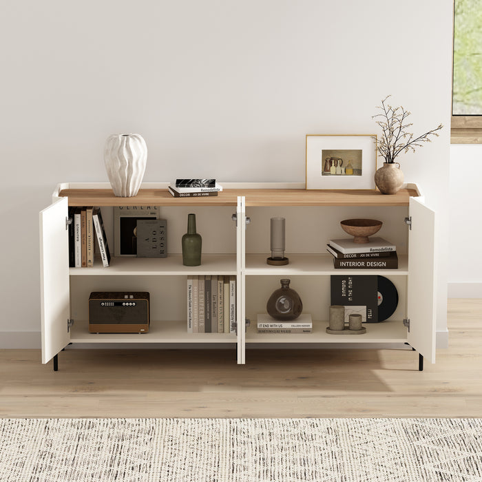 Abbey Modern 2-Piece Buffet and Bookcase in Maple and Off White