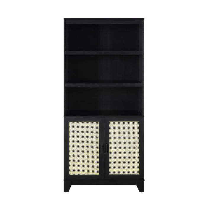 Sheridan Mid-Century Modern 31" Bookcase Cabinet in Black (7-Shelf)