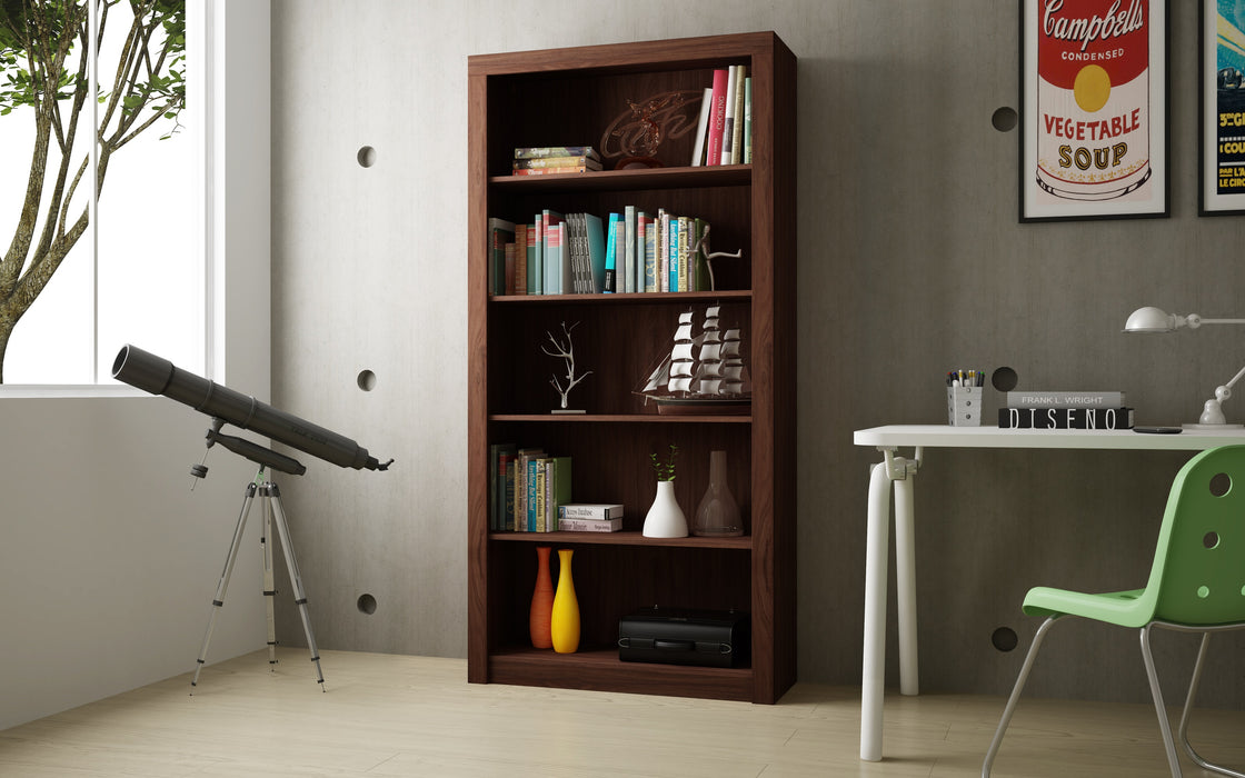 Olinda Mid-Century Modern 36" Open Bookcase in Walnut Brown (5-Shelf)