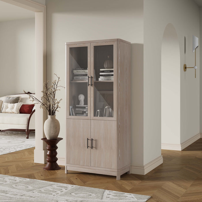 Jodie Mid-Century Modern 31" Bookcase Cabinet in Whitewashed Oak (6-Shelf)