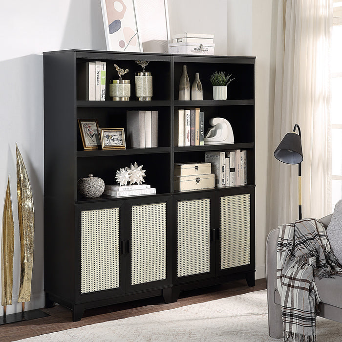 Sheridan Mid-Century Modern 31" Bookcase Cabinet in Black (7-Shelf) - Set of 2