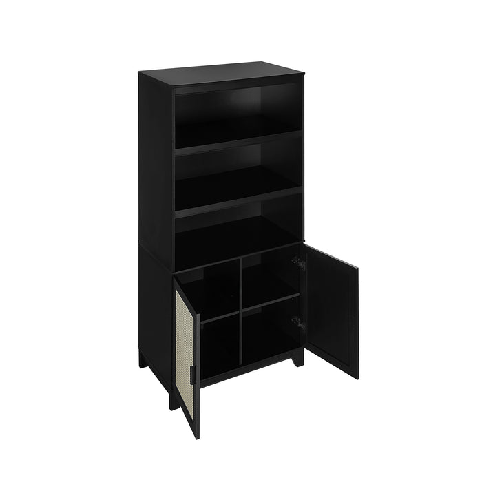 Sheridan Mid-Century Modern 31" Bookcase Cabinet in Black (7-Shelf) - Set of 2