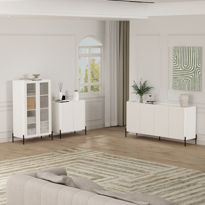 Abbey Modern 32" Tempered Glass Bookcase Cabinet in White (4-Shelf) - Set of 2