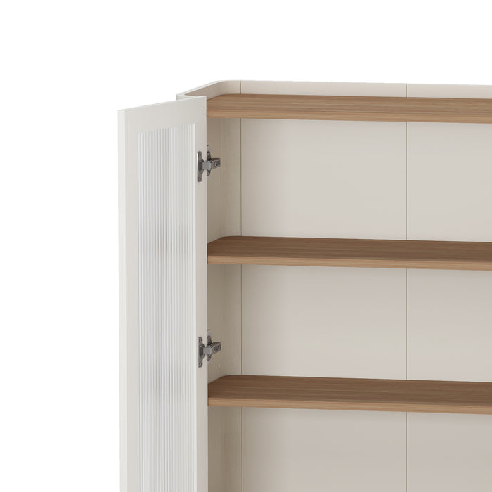 Abbey Modern 32" Tempered Glass Bookcase Cabinet in Maple and Off White (4-Shelf)