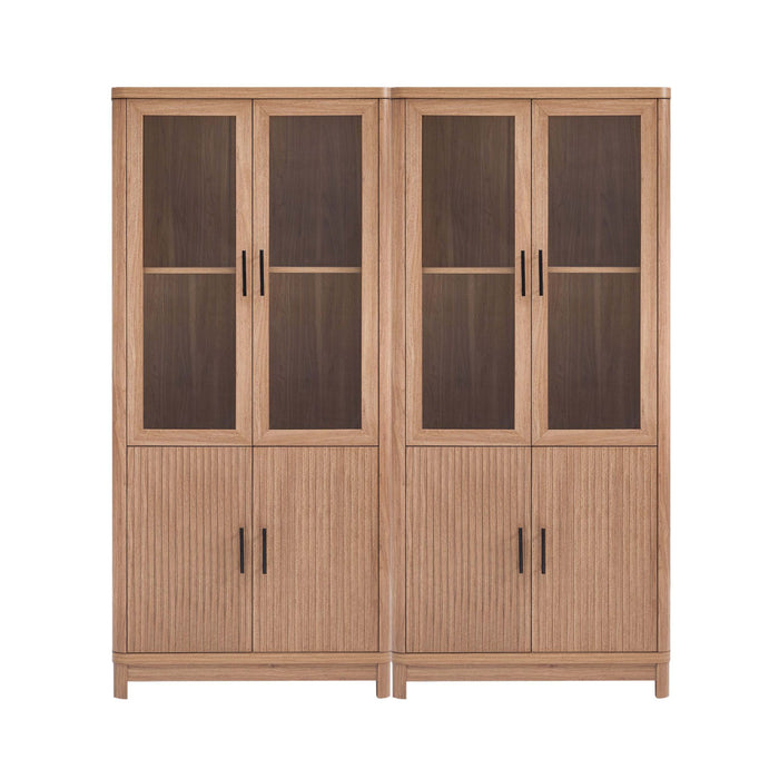 Jodie Mid-Century Modern 31" Bookcase Cabinet in Maple (6-Shelf) - Set of 2